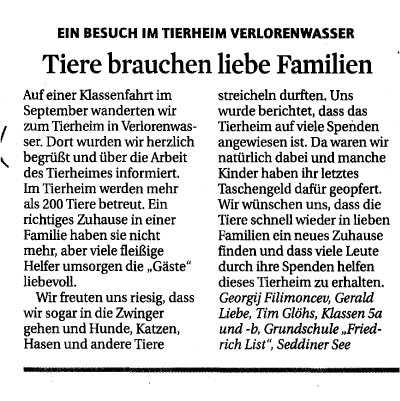 Artikel in der MAZ vom 2.10.2009